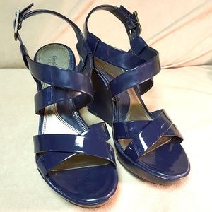 Blue Vera Wang Patent Wedge/Platform Sandals
